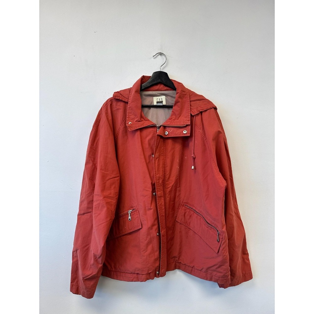 Vintage GAP Jacket Large Red Hooded Zip‎ Front Mesh Lined Pockets Casual Coat